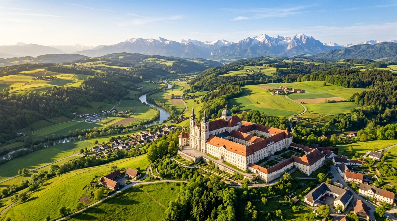 Panorama Stift Schlierbach und Kremstal